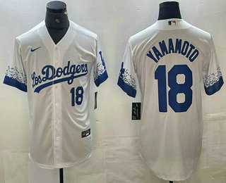 Mens Los Angeles Dodgers #18 Yoshinobu Yamamoto Number White 2021 City Connect Cool Base Stitched Jerseys